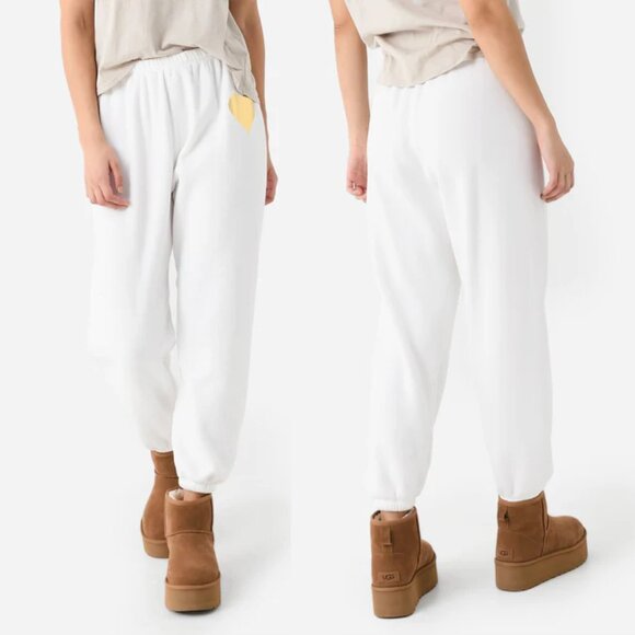 SPRWMN Women's Off White Gold Heart Fleece Sweatpants Size L $195 SOFT Lounge - Picture 1 of 16